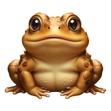 Cinematic Cute Toad Portrait Emoji, Head tilted playfully and inquisitively, featuring a charmingly plump form with bumpy, textured skin in rich earthy hues and round, sparkling eyes full of gentle mischief, Simplified yet irresistibly adorable features, highly detailed, glowing with a warm, friendly woodland glow, high shine, affectionate and lively, stylized with a touch of whimsical nature charm, soft glowing outline, capturing the essence of a mischievous yet loving toad that seems as if it could hop out of the screen into your arms! sticker