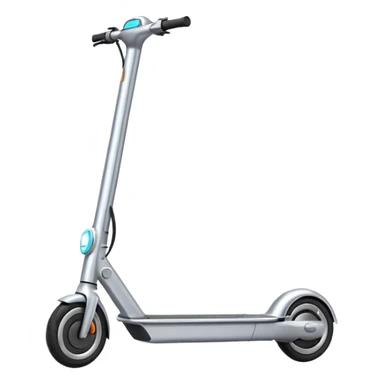 A futuristic electric scooter emoji made of silver chrome, sleek minimal frame, smooth metallic surface, subtle reflections, modern urban design, iOS emoji style, centered, clean white background sticker