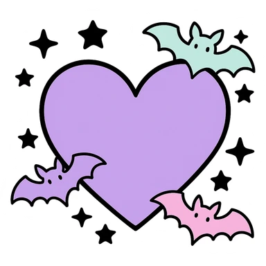 pastel goth heart with pastel bats and black stars ,remove background sticker