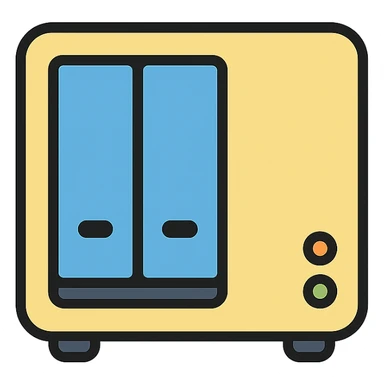 Make the NAS device even more generic, avoid any Synology-like features, emphasize a neutral, brandless look, simple front view, clean and minimal design with no branding or distinctive features. sticker