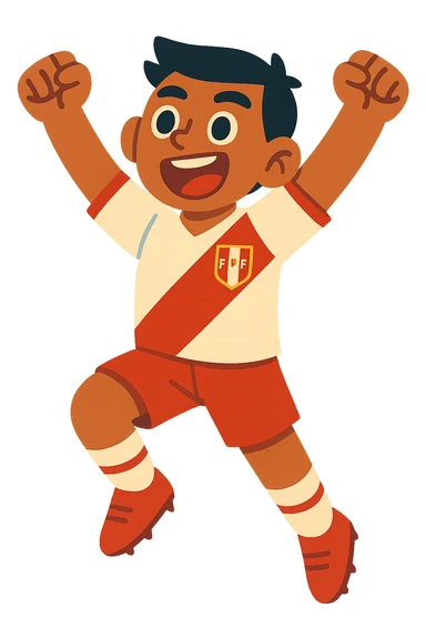 young Peruvian soccer player in Peru uniform celebrating, vibrant and modern style sticker