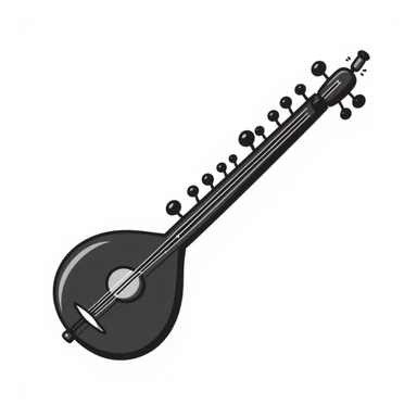 a sitar, hand-drawn doodle style, playful lines sticker