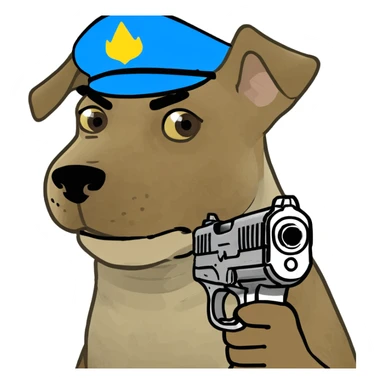 Dog with a gun sticker