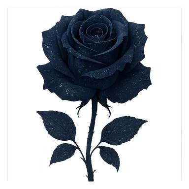 a midnight rose in dark indigo, shimmering with silver flecks and a mysterious, elegant aura sticker