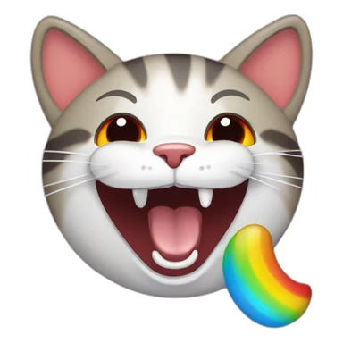 Cat, laughing, red eyes, blue tongue, rainbow furr sticker
