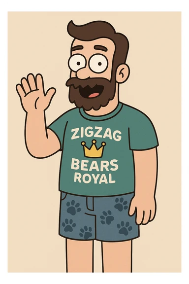 A man zigzag bears Royal t-shirt blue dogs paw jeans 🩳 a hand say hello sticker