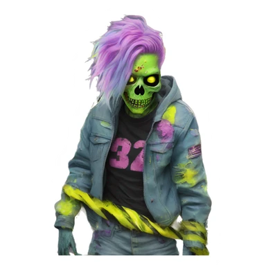 .Zombie_ Vaporwave black holographic oilslick zombie unicorn smoking yellow caution tape  sticker