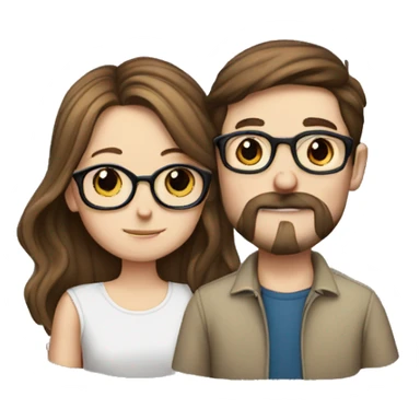 White girl with glasses and brown hair kissing white boy with mustache and brown hair sticker