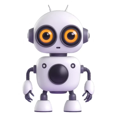 Friendly robot with big expressive eyes — round head, glossy finish, slightly clumsy but charming (think Wall-E meets Baymax). sticker