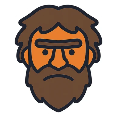 Primitive human face with thick beard and hair sticker