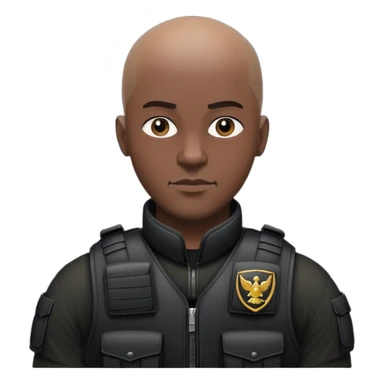 black soldier bald head in black bulletproof vest sticker
