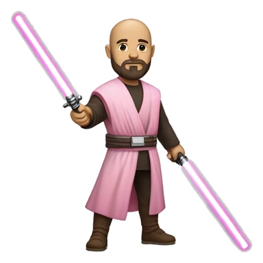 Full body Star Wars bald brown bearded chubby man holding pink light saber sticker