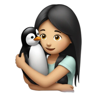 a girl hugging a pinguins sticker