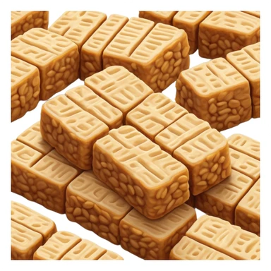 Tempeh Cinematic Realistic Tempeh Dish Emoji, depicted as crispy, sliced portions of fermented soy cake with a golden-brown finish, rendered with detailed textures and warm, inviting lighting. sticker