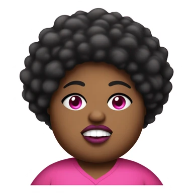 Mad chubby fat black women with a pink shirt that has a big eye ball on her right eye with a long pointy nose with a black short Afro with big lips sticker