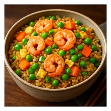 fried rice, appetizing, in a bowl, vibrant colors sticker