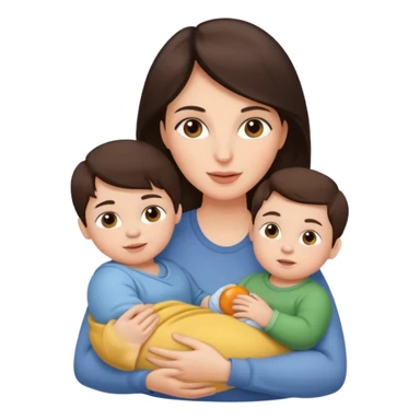 Beautiful Brunette Mother holding a baby and two young sons, realistic  sticker