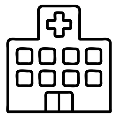hospital building, blue and white, outlined icon style sticker