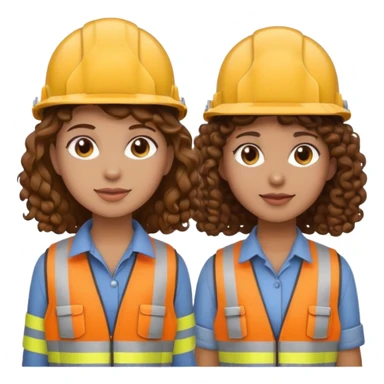 boyfriend and girlfriend couple emoji, both with brown hair, girl with curly hair, both wearing construction helmets and flats sticker