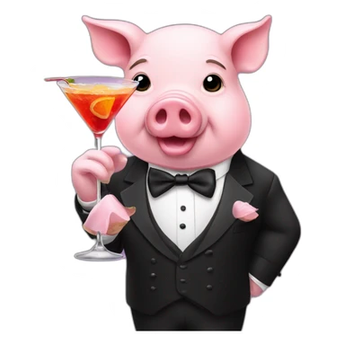 pig wearing a tuxedo sipping a cocktail sticker