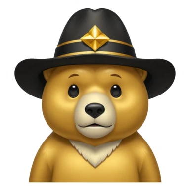 Oso dorado con sombrero negro  elegante y moño negro triste animatronico sticker