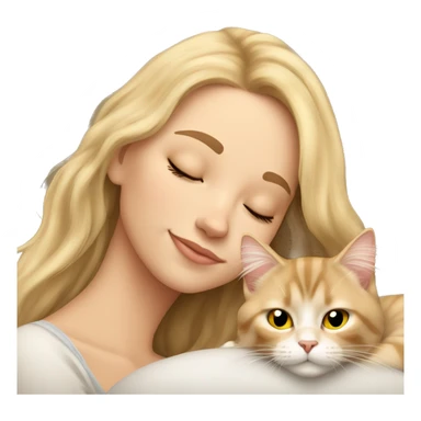 Pretty blonde girl sleeping with her beige main coon cat sticker