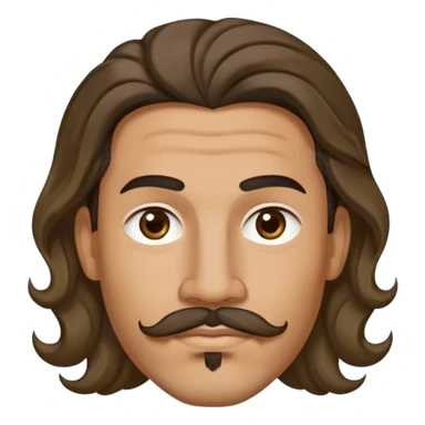 Mixed race man with long, wavy hair with a center part, a small diamond stud earring in each earlobe, a mustache over the top lip, and a wavy goatee on the chin. Head only!!! No shoulders or torso. No wrinkles. Parting of the hairpin the direct center of the head. Don't forget the earrings. sticker