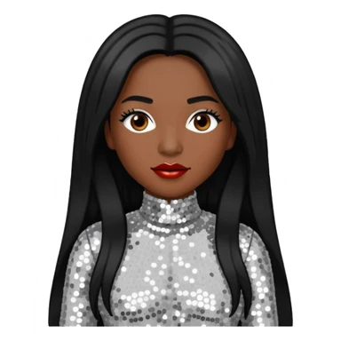 Chilli from TLC with dark skin, long black hair, silver outfit sticker