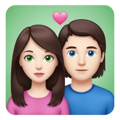 pink polaroid photo of a couple thats white with long brunette hair blue eyes and a white guy with short brunette hair and green eyes sticker