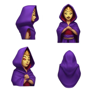 Empress, purple hodded robe, hood covering eyes , red lips, wicked grin sticker