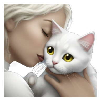 Photo realistic, alien female, kissing and embracing white cat, sticker