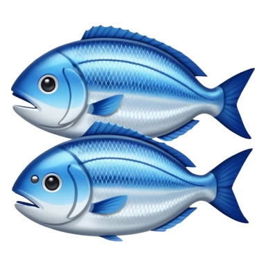 Fish dishes avatar in bright emoji-style illustration. Grilled fish, fillets, and seafood, blue and silver tones, simple shapes, flat design, fresh and flavorful. sticker