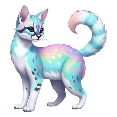 Colorful nebulae nebula starry galactical shiny tropical pale light fruity pastel white glorious iridescent divine exotic cute cool beautiful realistic antasy-caracal-civet-genet-sergal-vernid-Cacomistle-Trico-oncilla-animal-Fakémon-hybrid-fursona (full body) sticker