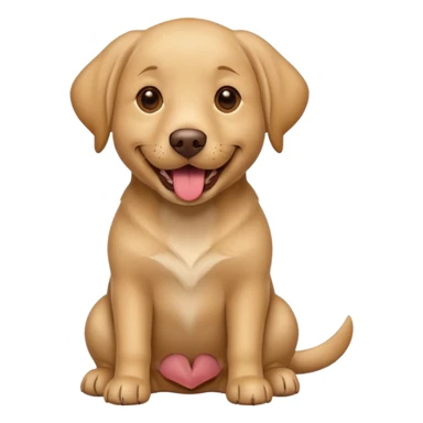 Happy light brown Labrador sitting on beige background, wide smile with tongue out, looking at camera, playful and curious expression, professional portrait style sticker