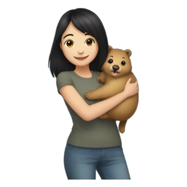 happy-girl-who-is-black-hair-and-hugging-happy-quokka sticker