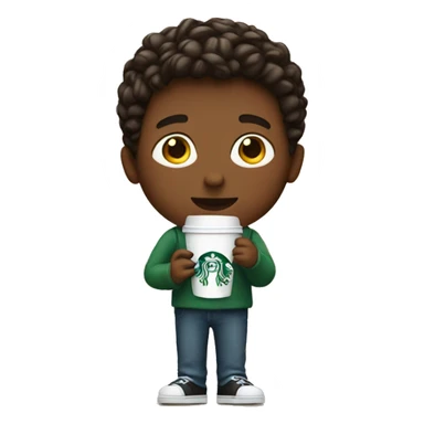 Boy holding starbucks cup sticker