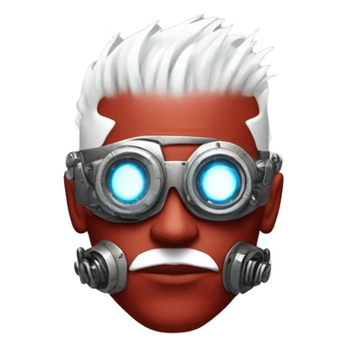 Red skin male cyborg head with white Mohawk, white goatee and white steampunk goggles sticker