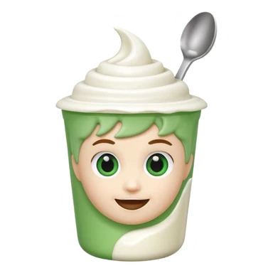 A 3D cartoon yogurt cup with a spoon, creamy white top, Memoji-style rendering. sticker