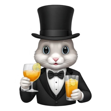 rabbit wearing suit, bowtie and top hat, holding glass of drink sticker