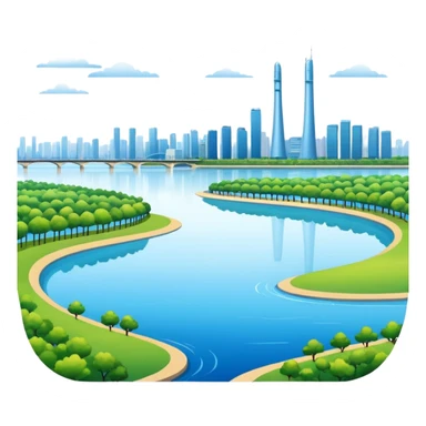 Hangang river with skyline and park, no outline sticker