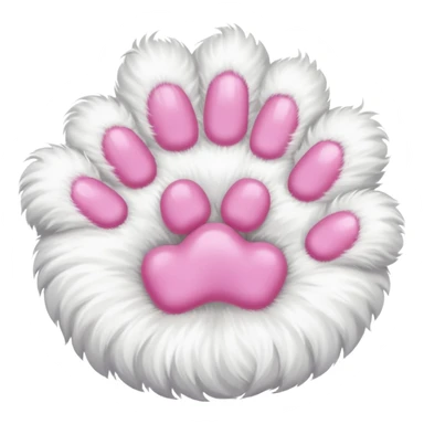 white cat fluffy paw, view from the top, pink nails, cute sticker