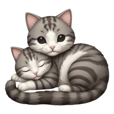 dark grey and white small cat with his eyes closed lying down leaning on its elbow with its paw curled under its head holding it up sticker