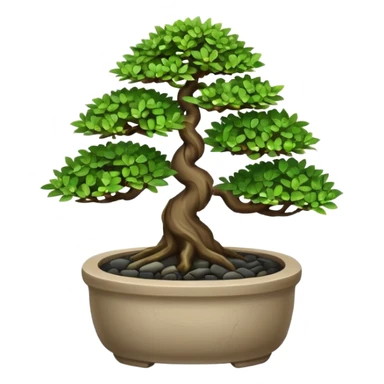 Bonsai Tree – Miniature tree in small pot, trimmed carefully, stone pot sticker