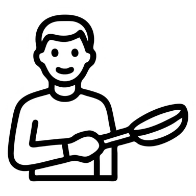Simple icon style of a man holding a frying pan sticker
