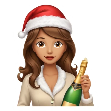 mujer peinandose en la peluqueria y con un gorro de navidad, cabello largo café y ondulado sticker