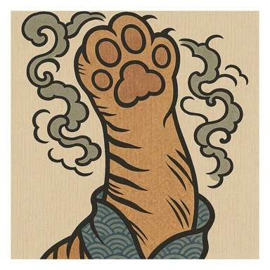 cat paw, ukiyo-e style, traditional Japanese print sticker
