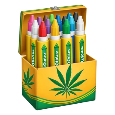 a box of crayola permanent markers with cannabis leaf sticker