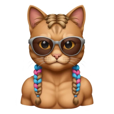Bodybuilder cat with braids wearing sunglasses sticker