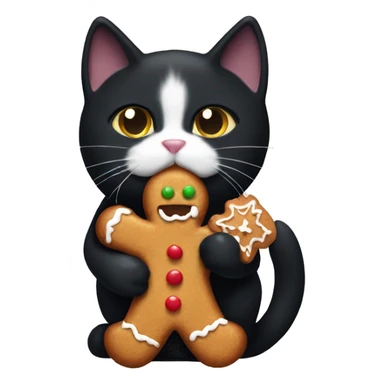 Black cat eating gingerbread man sticker