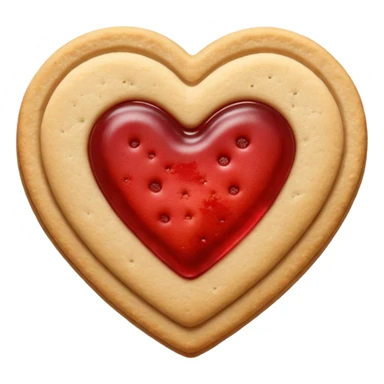 Realistic shortbread cookie in the shape of a heart with red jelly middle filling and sprinkled powder sugar on top. sticker